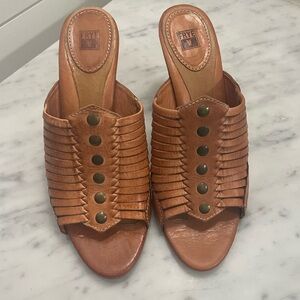 Frye Brown Boho Studded Leather Heeled Sandals Size 8